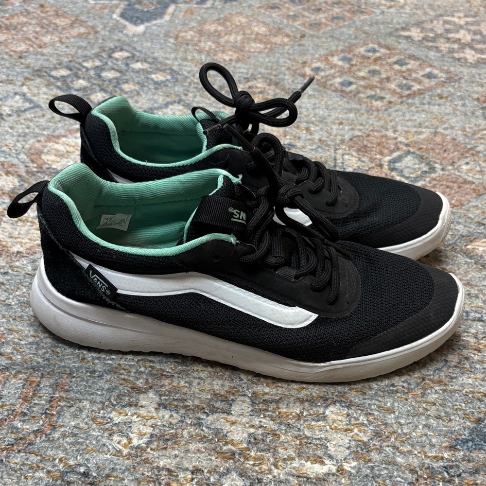 Vans Black and White Sneakers with Mint Highlights